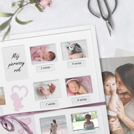 Ramka na zdjęcia PIERWSZY ROCZEK DZIECKA - DZIEWCZYNKA. Ramka z passe partout o rozmiarze 30x40 cm