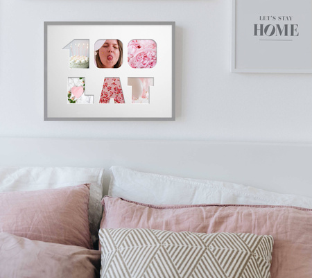 Ramka na URODZINY w kolorze szarym. Ramka z passe partout o rozmiarze 30x40 cm