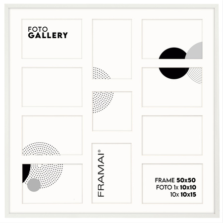 Foto Galeria 50x50 cm - ramka z passe partout na 11 zdjęć 10x15 cm i 10x10 cm kolor biały