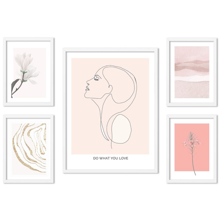 Zestaw plakatów Rose Quartz + zestaw ramek z litego drewna w kolorze białym