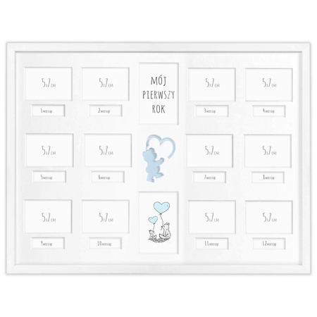 Ramka na zdjęcia kalendarz PIERWSZY ROCZEK DZIECKA - CHŁOPIEC. Ramka z passe partout o rozmiarze 30x40 cm