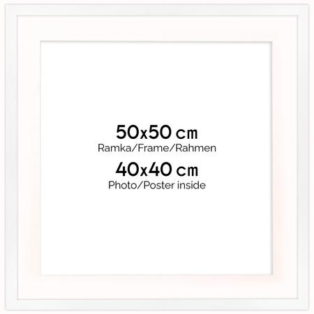Ramka biała HEN PASS 1 z passe-partout – rozmiar 50X50 cm (okienko 40x40 cm)