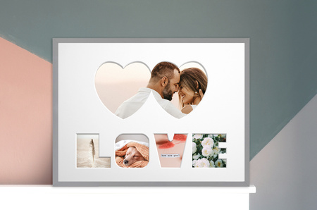 Ramka na zdjęcia LOVE - SZARE. Ramka z passe partout o rozmiarze 30x40 cm