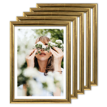Pakiet złotych ramek drewnianych 5szt 10x15 cm HIT 1 Z