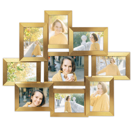 Multirama na 9 zdjęć MULTI HEN Z ramka na zdjęcia w kolorze złotym