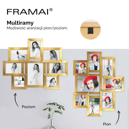 Multirama na 8 zdjęć MULTI HEN Z ramka na zdjęcia w kolorze złotym