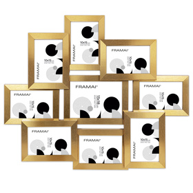 Multirama na 9 zdjęć MULTI HEN Z ramka na zdjęcia w kolorze złotym