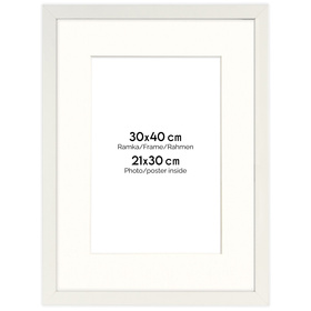 Ramka biała HEN PASS 1 z passe-partout – rozmiar 30x40 cm (okienko 21x30 cm)