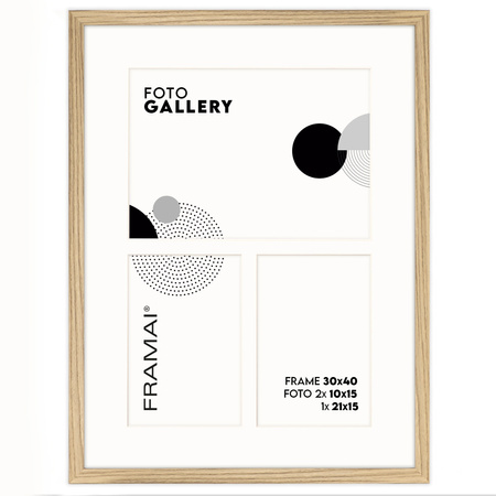 Foto Galeria 30x40 cm kolor dębowy - ramka z passe partout na 3 zdjęcia 10x15 cm 15x21 cm