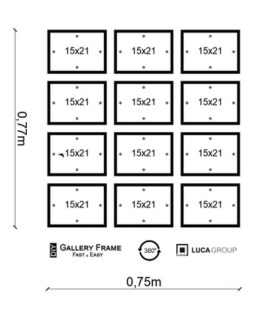 Zestaw czarnych ramek na 12 zdjęć PINIA 2 GF0019