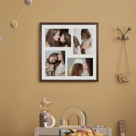 Brązowa Foto Galeria 40x40 cm - ramka z passe partout na 4 zdjęcia 13x18 cm