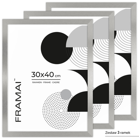 Pakiet 3 szt. srebrnych ramek HEN S 30x40 cm