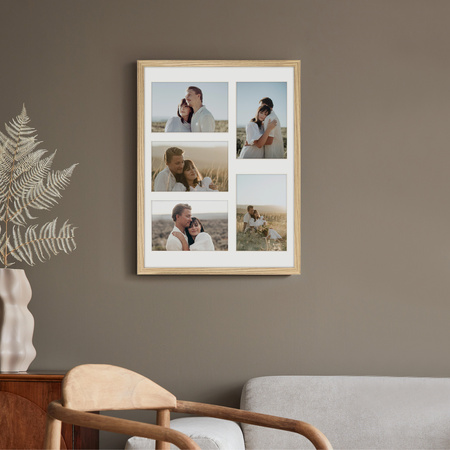Foto Galeria 30x40 cm kolor dębowy - ramka z passe partout na 5 zdjęcia 10x15 cm