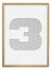 Ramka CYFERKA "3" Naturalne Drewno. Ramka z passe partout o rozmiarze 21x30 cm