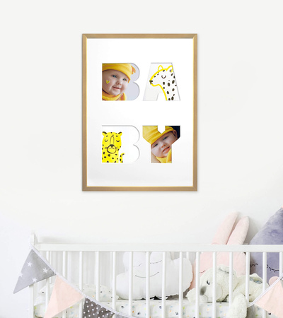 Ramka na zdjęcia BABY jasne drewno. Ramka z passe partout o rozmiarze 30x40 cm