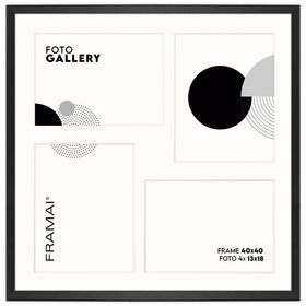 Czarna Foto Galeria 40x40 cm - ramka z passe partout na 4 zdjęcia 13x18 cm