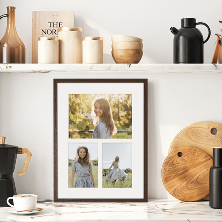 Foto Galeria 30x40 cm brązowa - ramka z passe partout na 3 zdjęcia 10x15 cm 15x21 cm
