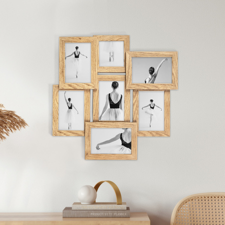 Multirama na 7 zdjęć MULTI HEN 01 ramka na zdjęcia w kolorze dębowym