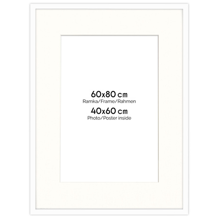 Ramka biała HEN PASS 1 z passe-partout – rozmiar 60X80 cm (okienko 40x60 cm)