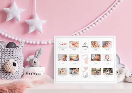 Ramka na zdjęcia PIERWSZY ROCZEK DZIECKA - DZIEWCZYNKA. Ramka z passe partout o rozmiarze 30x40 cm