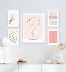 Zestaw plakatów Rose Quartz + zestaw ramek z litego drewna w kolorze białym