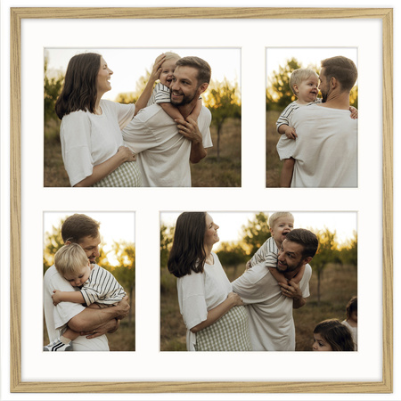 Foto Galeria 40x40 cm kolor dębowy - ramka z passe partout na 4 zdjęcia 10x15 cm i 15x21 cm