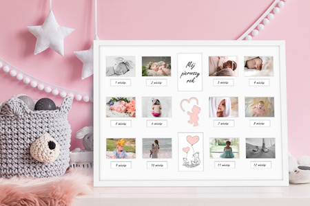 Ramka na zdjęcia PIERWSZY ROCZEK DZIECKA - DZIEWCZYNKA. Ramka z passe partout o rozmiarze 30x40 cm