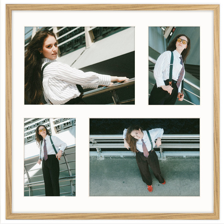 Foto Galeria 40x40 cm kolor dębowy - ramka z passe partout na 4 zdjęcia 10x15 cm i 15x21 cm