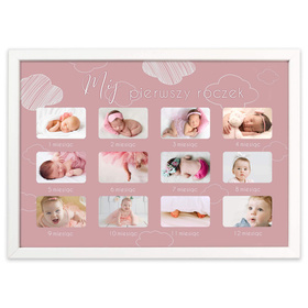 Ramka na zdjęcia kalendarz MÓJ PIERWSZY ROCZEK - DZIEWCZYNKA. Ramka z passe partout o rozmiarze 21x30 cm