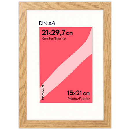Ramka naturalna HEN PASS 01 z passe-partout – rozmiar 21x29,7 cm (okienko 15x21 cm)