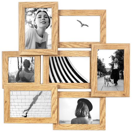 Multirama na 7 zdjęć MULTI HEN 01 ramka na zdjęcia w kolorze dębowym