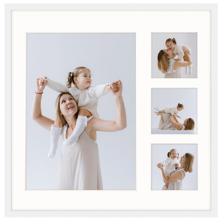 Foto Galeria 40x40 cm kolor biały - ramka z passe partout na 4 zdjęcia 21x30 cm i 9x9 cm