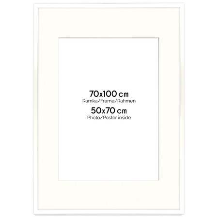 Ramka biała HEN PASS 1 z passe-partout – rozmiar 70X100  cm (okienko 50x70 cm)