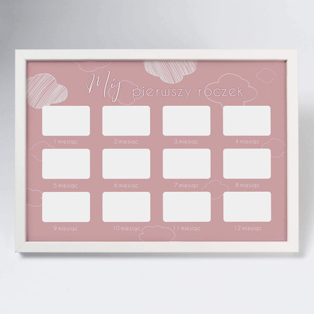 Ramka na zdjęcia kalendarz MÓJ PIERWSZY ROCZEK - DZIEWCZYNKA. Ramka z passe partout o rozmiarze 21x30 cm