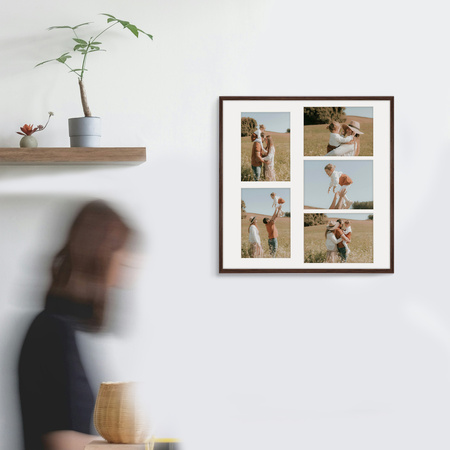 Foto Galeria 50x50 cm - ramka z passe partout na 5 zdjęć 15x21 cm brązowa