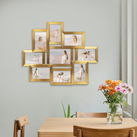 Multirama na 9 zdjęć MULTI HEN Z ramka na zdjęcia w kolorze złotym