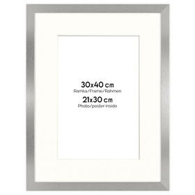 Ramka srebrna HEN PASS S z passe-partout – rozmiar 30x40 cm (okienko 21x30 cm)