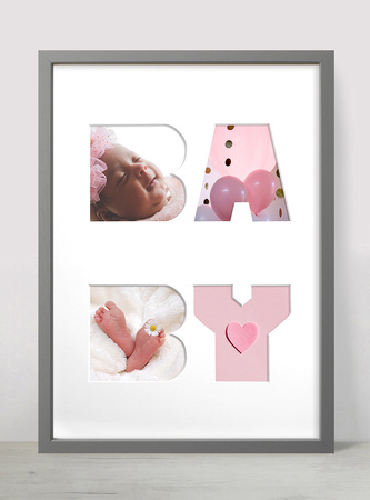 Ramka na zdjęcia BABY szara. Ramka z passe partout o rozmiarze 30x40 cm