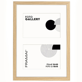 Foto Galeria w kolorze dębowym 21x30 cm - ramka z passe partout na 2 zdjęcia 10x15 cm