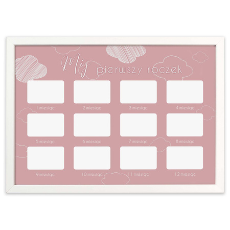 Ramka na zdjęcia kalendarz MÓJ PIERWSZY ROCZEK - DZIEWCZYNKA. Ramka z passe partout o rozmiarze 21x30 cm