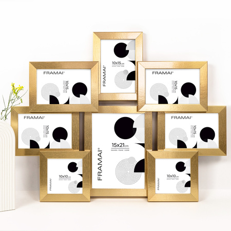 Multirama na 8 zdjęć MULTI HEN Z ramka na zdjęcia w kolorze złotym