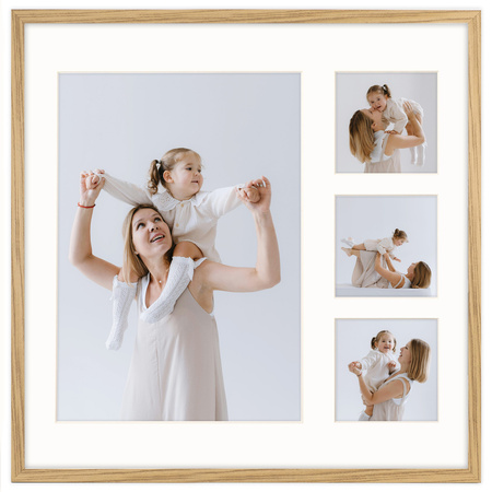 Foto Galeria 40x40 cm kolor dębowy - ramka z passe partout na 4 zdjęcia 21x30 cm i 9x9 cm