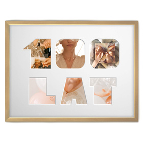 Ramka na urodziny w kolorze naturalnego drewna. Ramka z passe partout o rozmiarze 30x40 cm