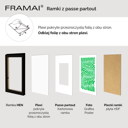 Ramka czarna HEN PASS 2 z passe-partout – rozmiar 30x40 cm (okienko 21x30 cm)