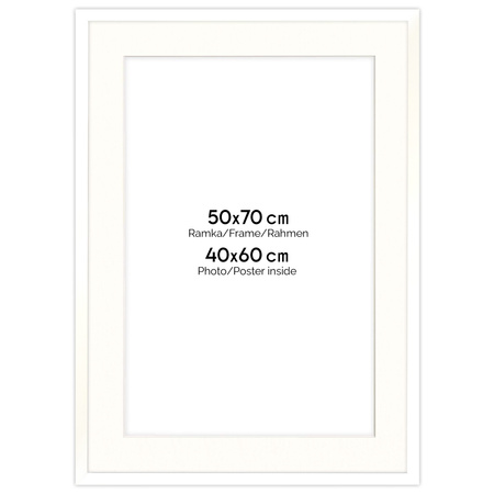 Ramka biała HEN PASS 1 z passe-partout – rozmiar 50X70 cm (okienko 40x60 cm)