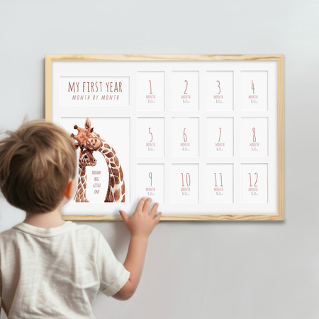 Ramka z drewna kalendarz PIERWSZY ROCZEK - kolaż na 13 zdjęć