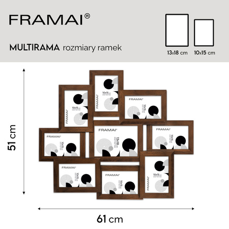 Multirama na 9 zdjęć MULTI HEN 4 ramka na zdjęcia w kolorze brązowym
