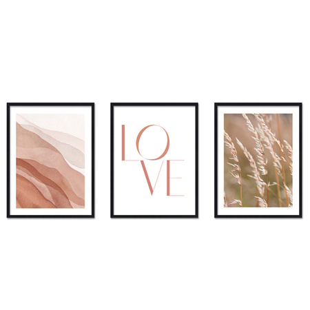 Zestaw plakatów Eosin Love w czarnych ramkach z litego drewna