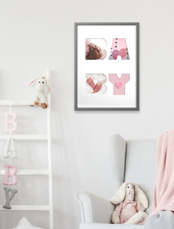 Ramka na zdjęcia BABY szara. Ramka z passe partout o rozmiarze 30x40 cm