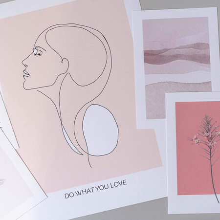 Zestaw plakatów Rose Quartz + zestaw ramek z litego drewna w kolorze białym